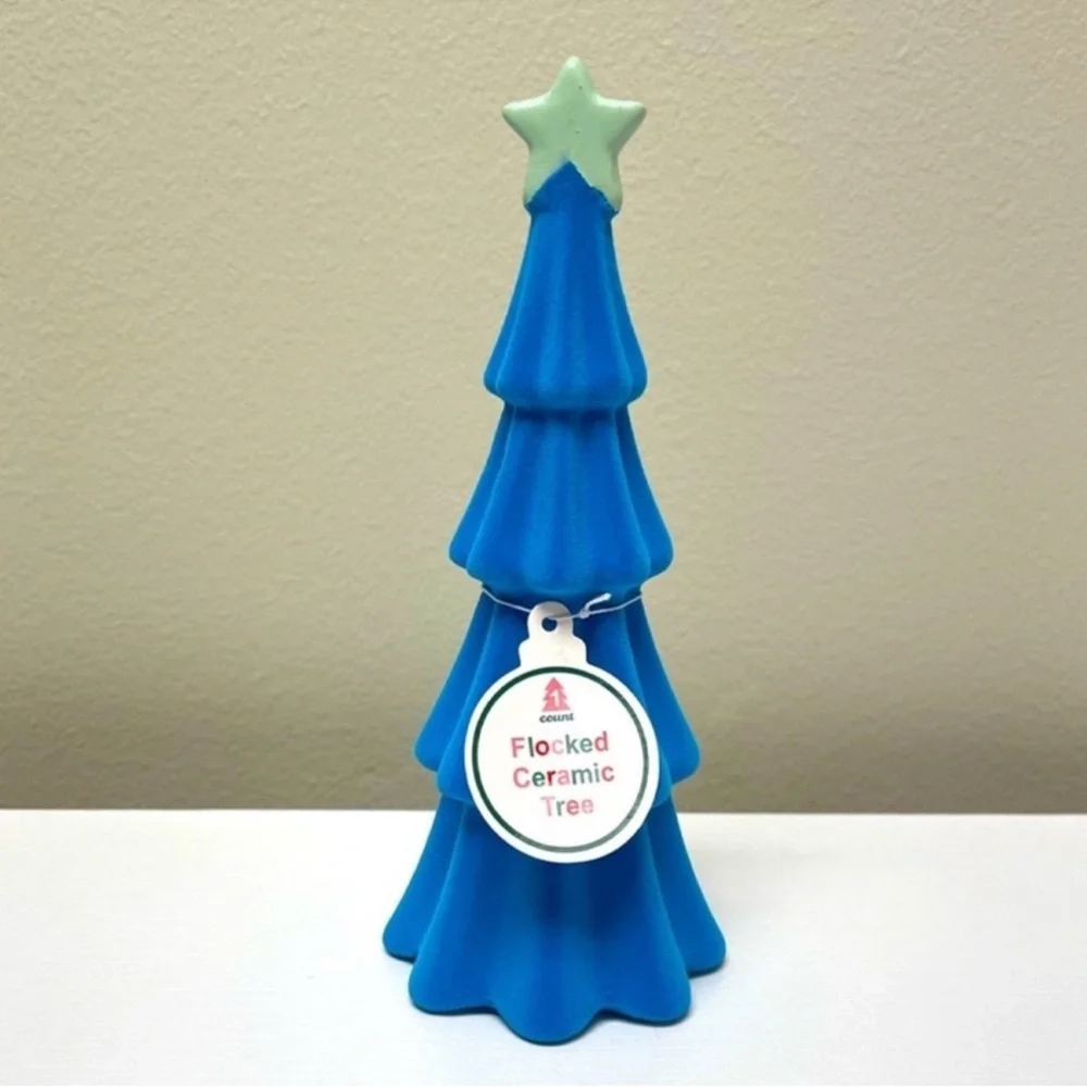 New! Target Bullseye Blue Flocked Ceramic Tiered Christmas Tree
